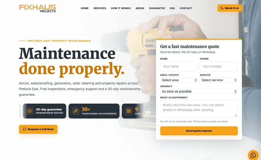 Fix Haus Projects website